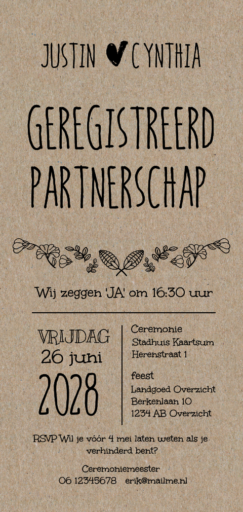Uitnodiging Partnerschap modern met echt karton kraft achtergrond
