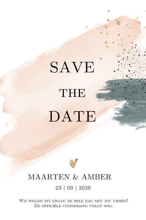 Save the date kaart modern met verfstrepen