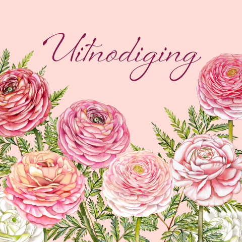 Uitnodiging feest voor een vrouw met roze ranonkels