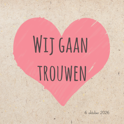 Trendy trouwkaart met roze kleur hart
