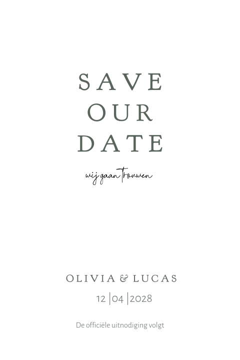 Save the date kaart minimalistisch wit groen