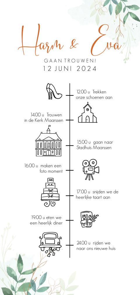 Langwerpige staande trouwkaart tijdlijn staand
