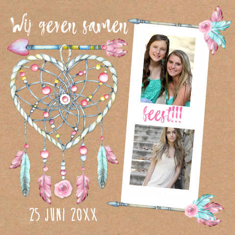 Uitnodiging bohemian dreamcatcher hart feest kleurrijk