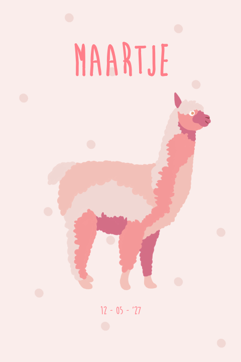 Geboortekaartje voor een meisje met alpaca roze