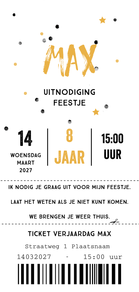 Uitnodiging voor een kinderfeestje in ticket stijl