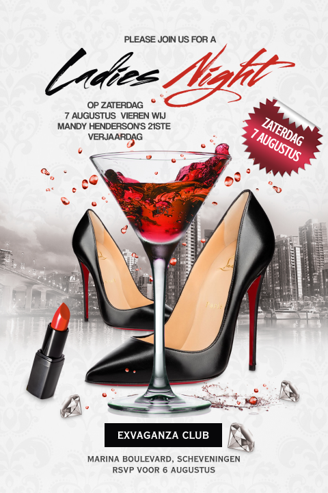Uitnodiging voor een 21 jarig feest ladies night