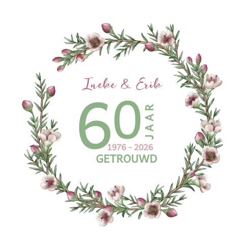 Jubileum uitnodiging 60 jaar getrouwd krans bloemen