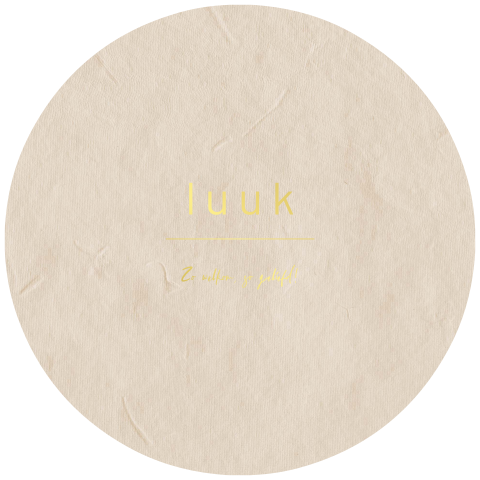 Rond Geboortekaartje naturel papierlook goudfolie