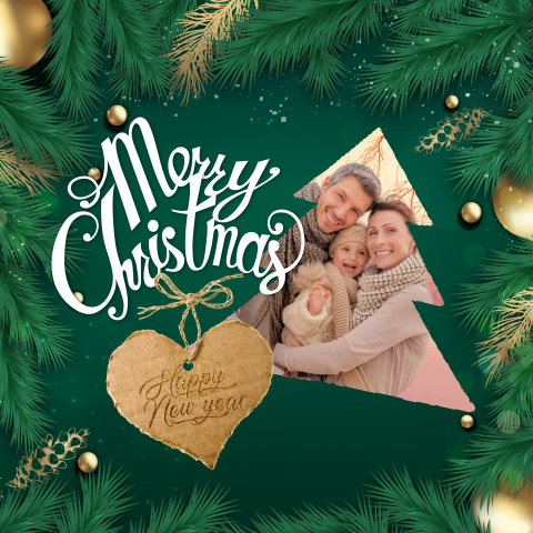 Kerstkaart met hulst en kerstfoto