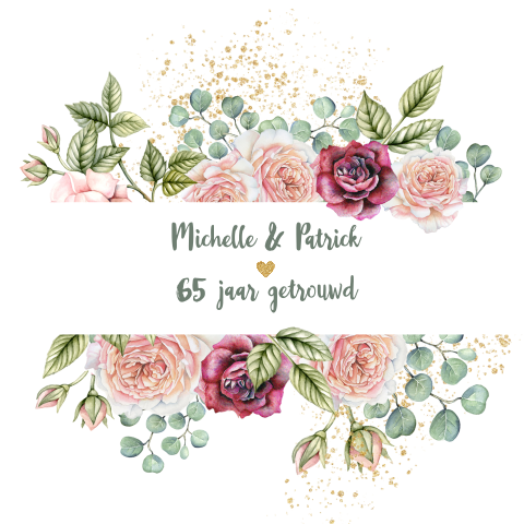 Huwelijksjubileum 65 botanische rozen en glitterlook