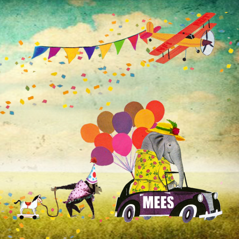 Geboortekaartje nostalgisch met optocht feest met confetti
