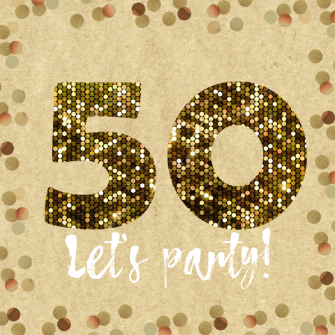 Uitnodiging verjaardag 50 jaar met glitters