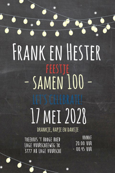 Uitnodigingskaart feest samen 100 jaar