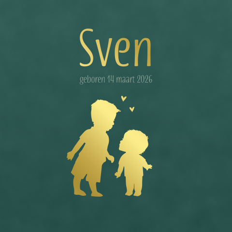 Silhouette geboortekaartje 2de kindje broertjes velvet groen Sven