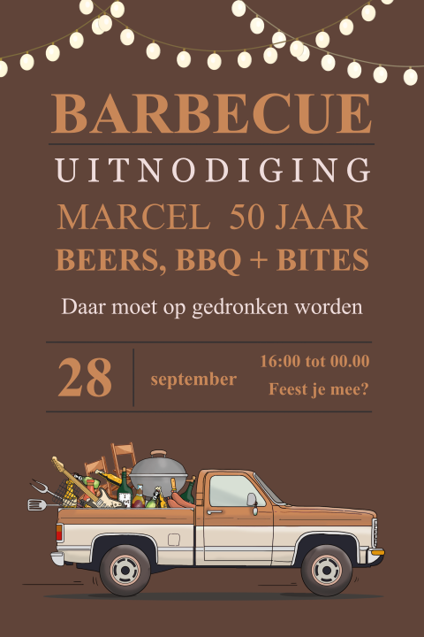 Uitnodiging feestje man BBQ met stoere pick-up auto
