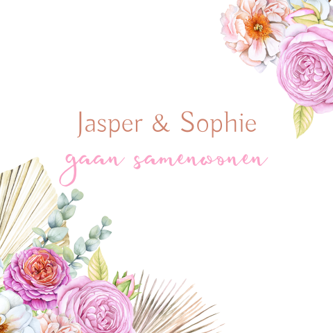 Verhuisbericht samenwonen met botanische bloemen