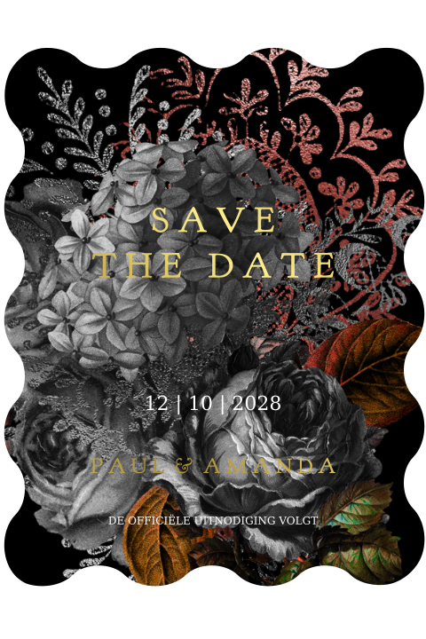 Save the date kaart stans met bloemen en foliedruk