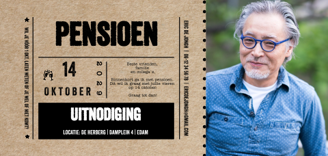Ticket pensioen uitnodiging met eigen foto