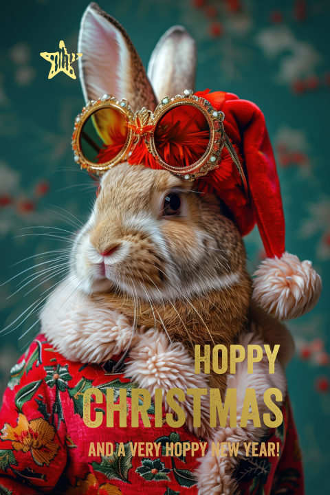 Vrolijke kerstkaart Konijn Hoppy Christmas