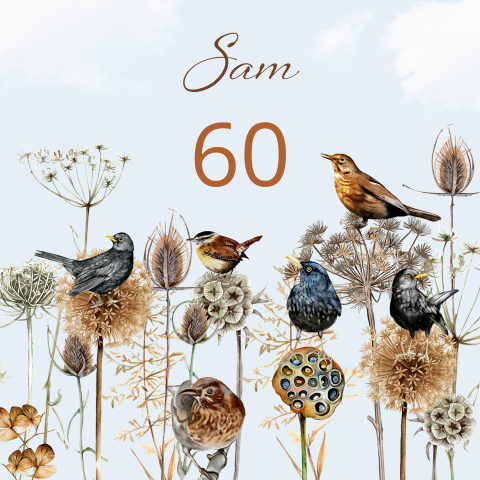 Uitnodiging verjaardag 60 jaar vogels takken
