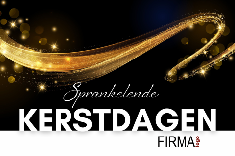 Kerstkaart goudlook slinger met sterren en champagne