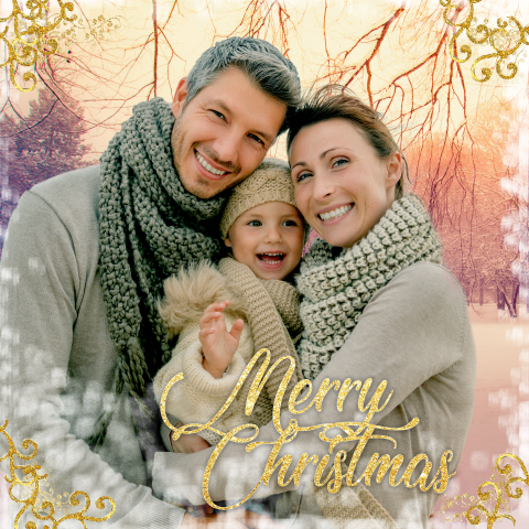 Kerst fotokaart met goud-look krullen