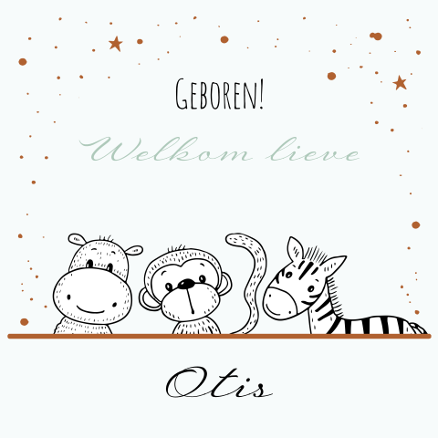 Geboortekaartje met safaridieren en sterrenhemel unisex