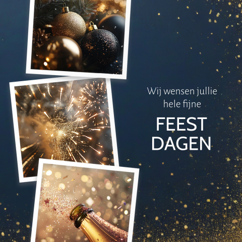 Kerstkaart donkerblauw met 3 fotokaders