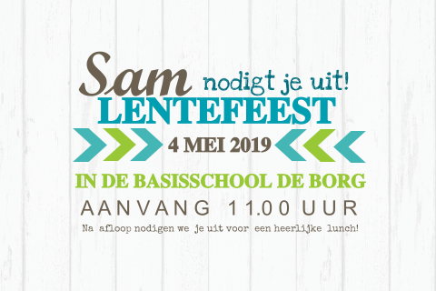 Uitnodiging Lentefeest jongen typografie en hout