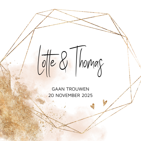 Trouwkaart roze pastel met geometrische vormen