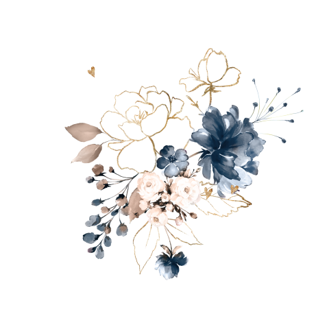Sticker bloemen blauw en goud-look