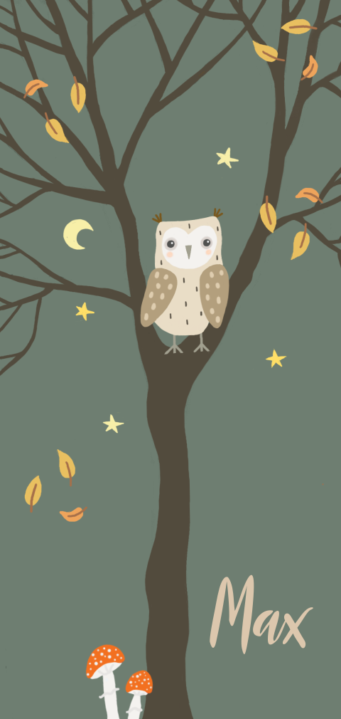 Geboortekaartje jongen uil herfst