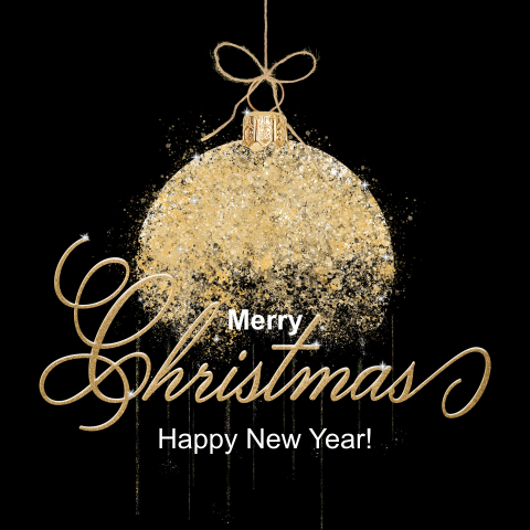 Zakelijke kerstkaart goud kleurige kerstbal sterrenstof