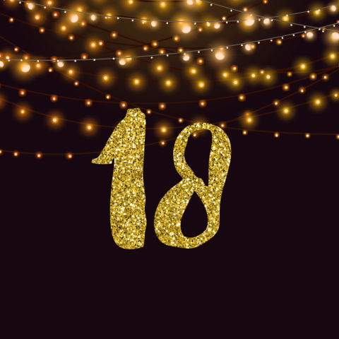 Uitnodiging 18 jaar met gouden glitters