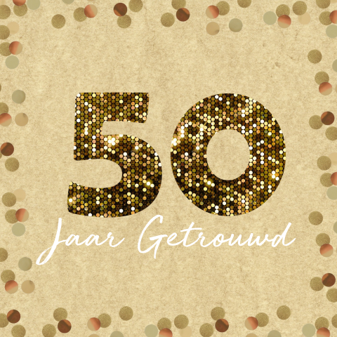 Uitnodiging 50 jaar getrouwd met glitters en confetti
