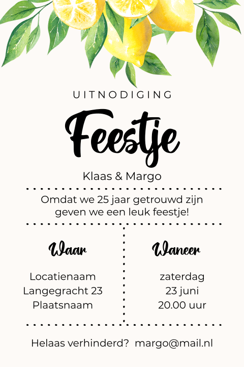 Uitnodiging zomers feestje beige met citroenen
