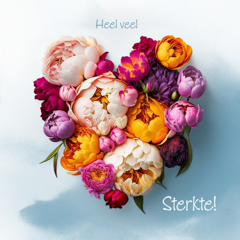 Wenskaart bloemenhart sterkte