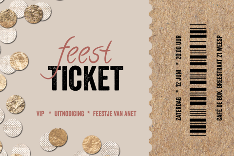 Feestelijke party ticket uitnodiging voor een man of vrouw