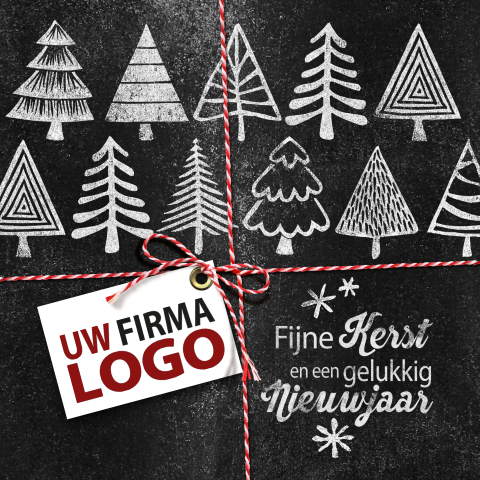 Zakelijke kerstkaart met label voor uw logo op een krijtbord