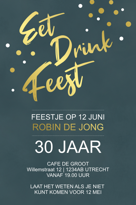 Uitnodiging 30 jaar met goudfolie en velvet groen