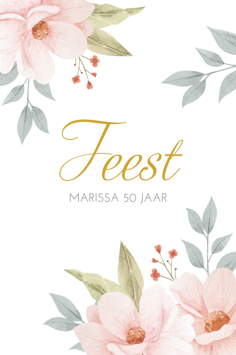 Uitnodiging verjaardag waterverf bloemen 50 jaar