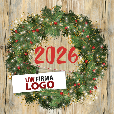 Zakelijk kerstkaart met krans houtlook en ruimte logo