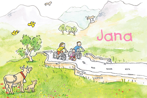 Geboortekaartje meisje in de bergen op de fiets