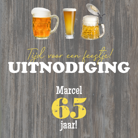 Hout look verjaardagsuitnodiging man 65 bier