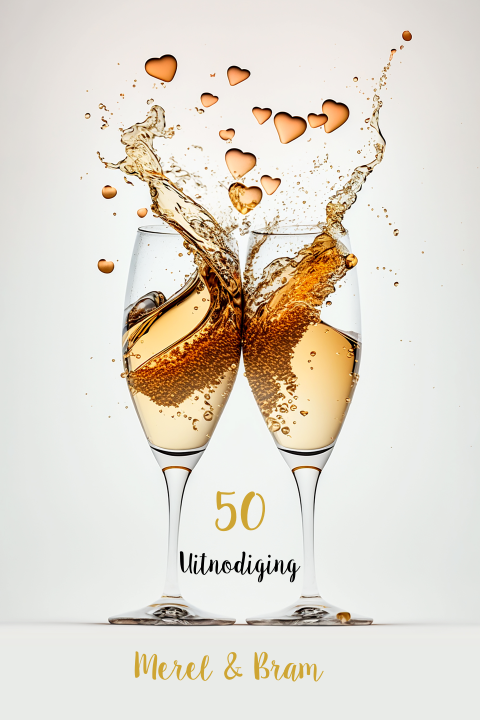 Jubileum uitnodiging met champagne glazen 50 jaar