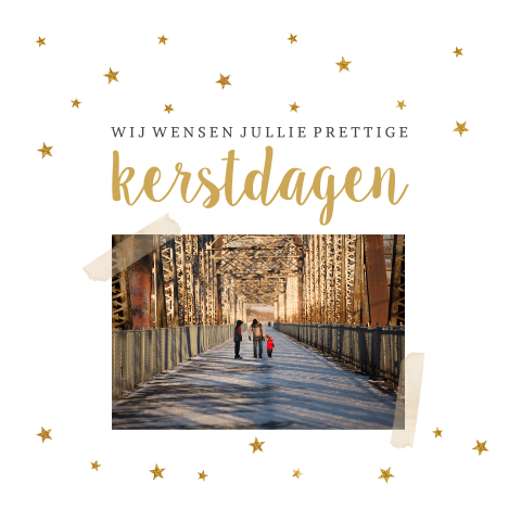 Kerstkaart foto gouden sterretjes