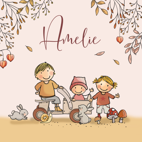 Geboortekaartje 3e kindje meisje in herfst sfeer