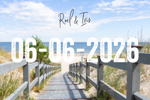 Trouwkaart strand en zee thema met datum in het groot