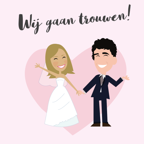 Grappige trouwkaart met cartoon