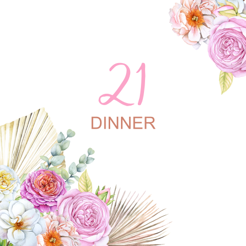 21 dinner uitnodiging met bloemen en palmbladeren